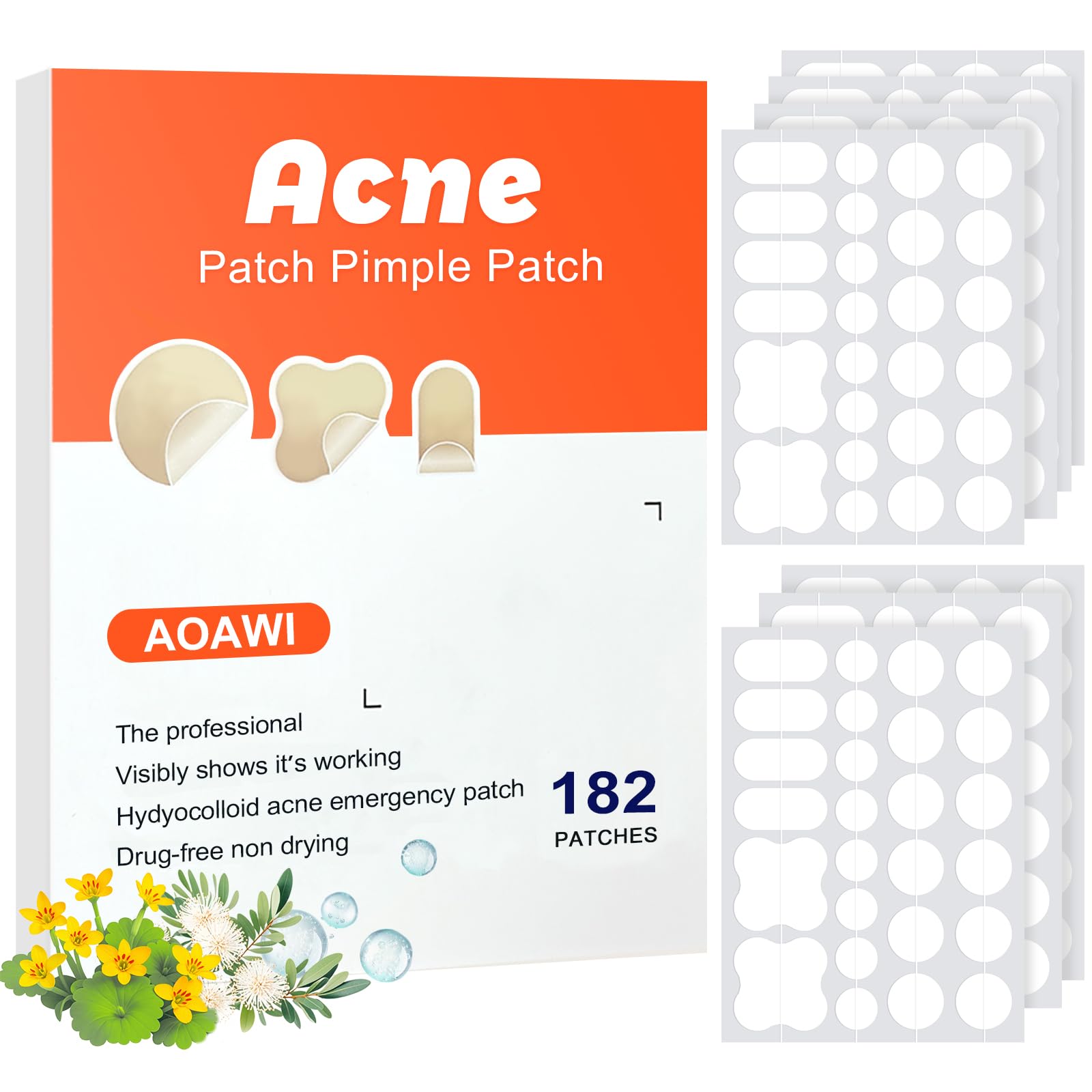 Acne hydrocolloid Patches 4 sizes and 3 shapes with 182pcs The innovative size L suitable face body nose