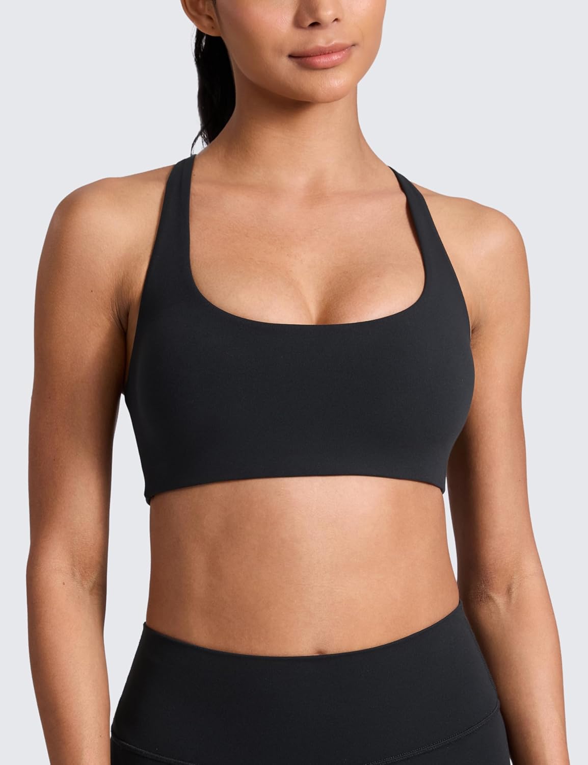 CRZ YOGA Butterlift Cross Back Sports Bras for Women - Scoop Neck Adjustable Straps Wireless Padded Pilates Workout Top - Image 2