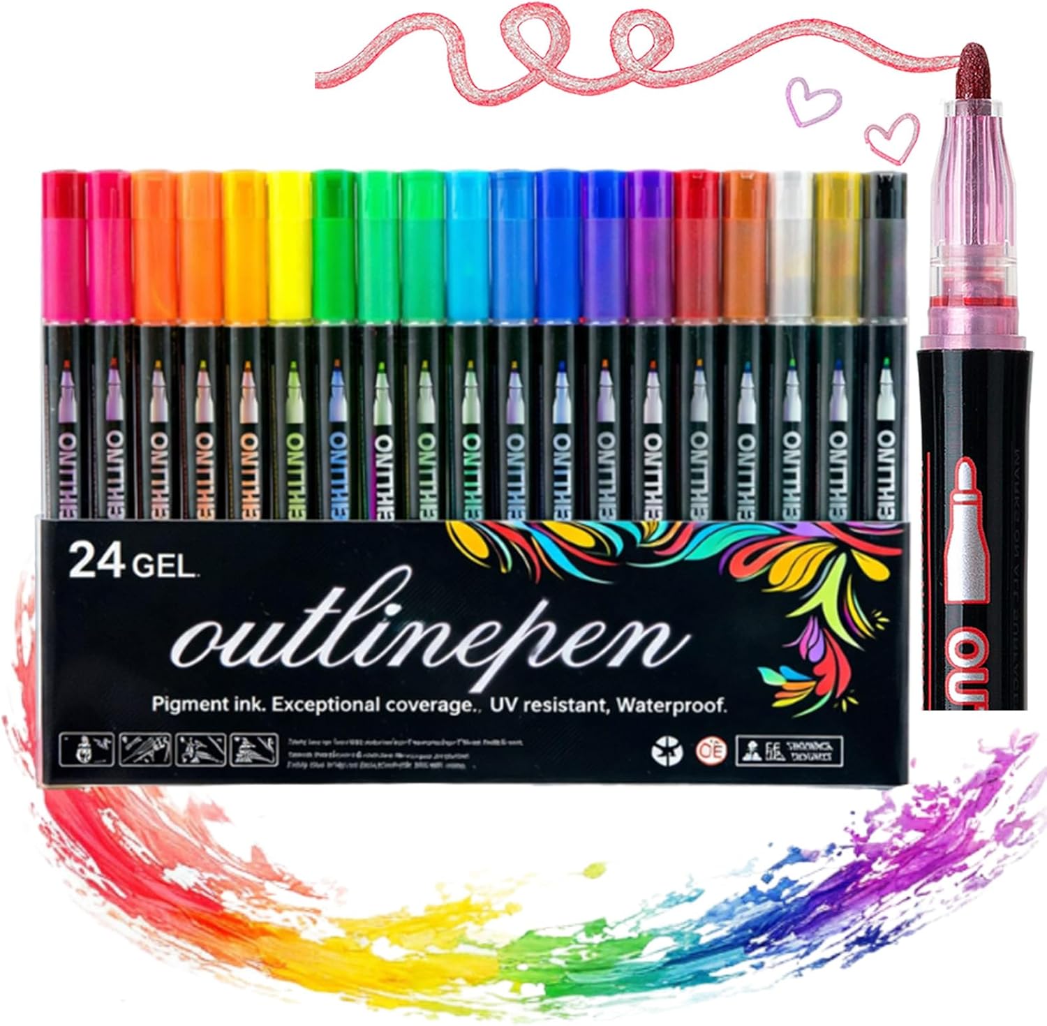 Dreamy Sparkla Dual-Line Outline Marker Set 12/24/36/48 Colors Shimmer Glitter Highlighters Contours Pen Double Line Outlining Markers For Easter Greeting Cards, DIY Doodling (48Colors)