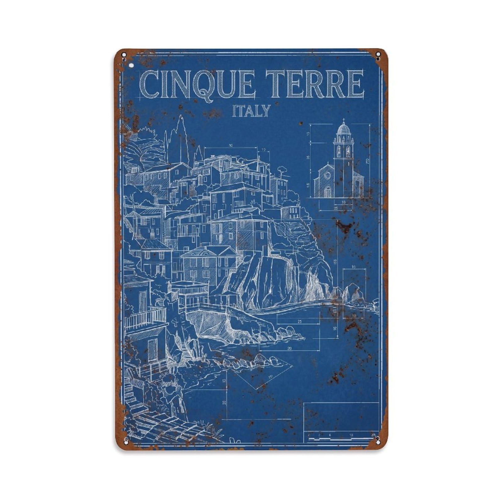 Yrnq 08X12inch Vintage Style Vintage Travel Cinque Terre Italy Sturdy Metal Tin Sign