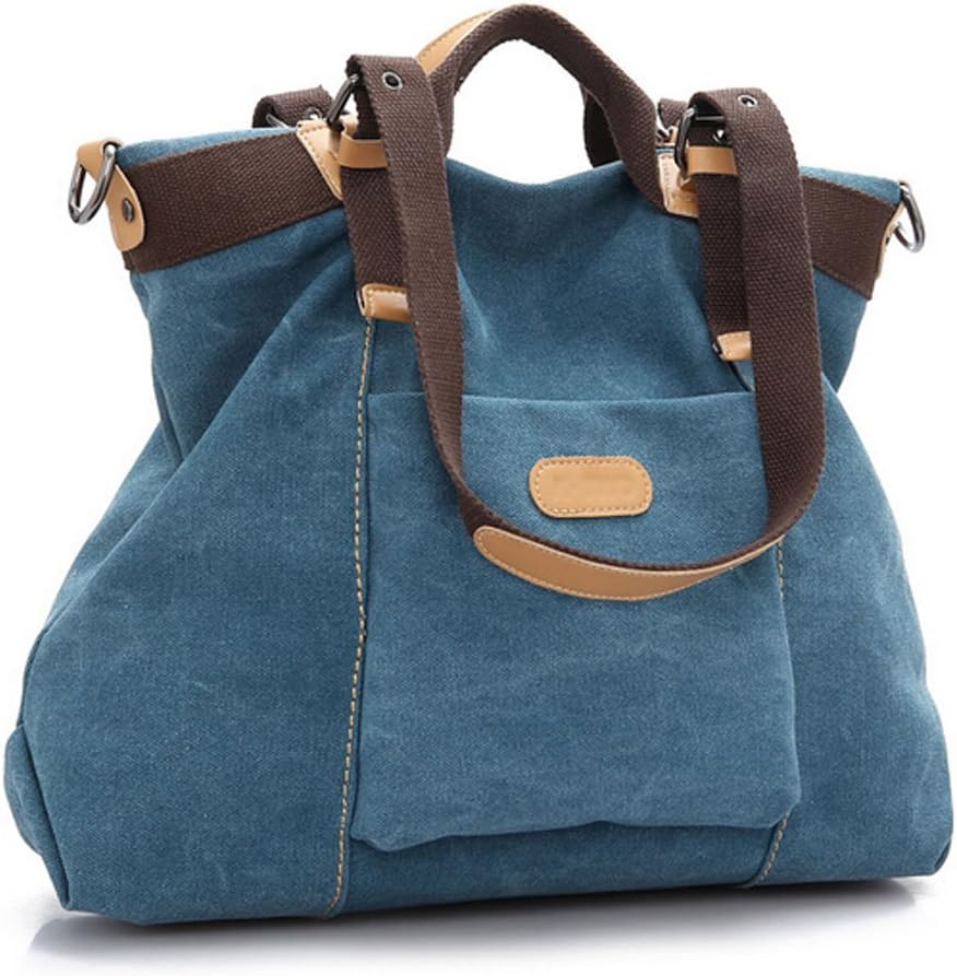 Ecokaki(TM) Casual Canvas Ladies Tote Bag Large Travel Purse Hobo Handbag Shoulder Bag Shopping Bag, Blue