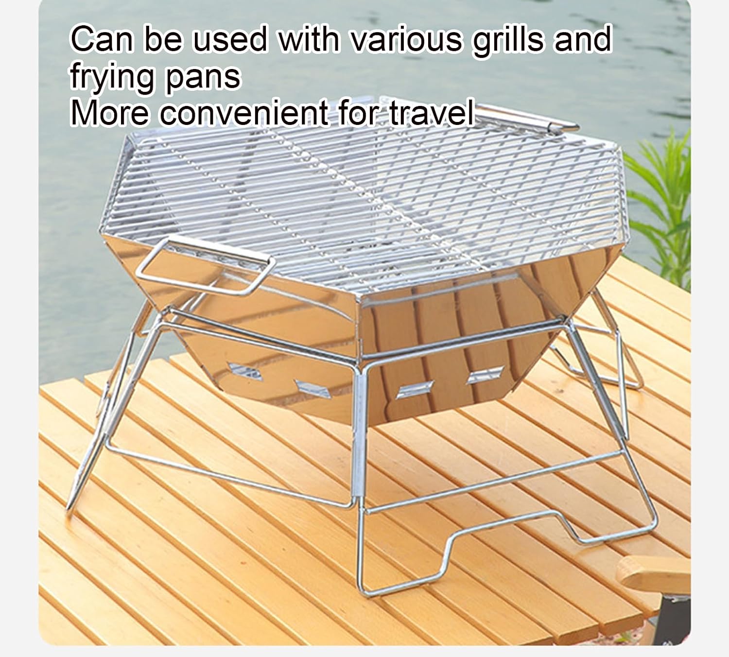 Wood Burning Camp Stove Folding with Pot Stand, Portable Stainless Steel Grill Backpacking Stove for Hiking Camping Picnic BBQ