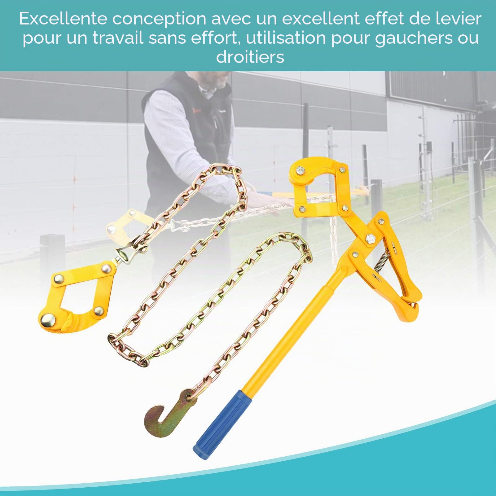 Cocoarm Crépine de clôture, wire Fence tensioner, crépine de clôture Tendeur de barbelé Fil de clôture de Ferme résistant pour tendeur de Traction de réparation de clôture avec la chaîne de 1.2m