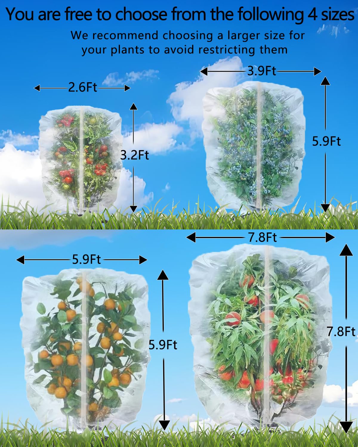 Paquete de 4 redes para árboles frutales, red de protección de tomates y arándanos con cremallera y cordón, barrera para insectos y pájaros, para árboles frutales, verduras, flores, arbustos en el