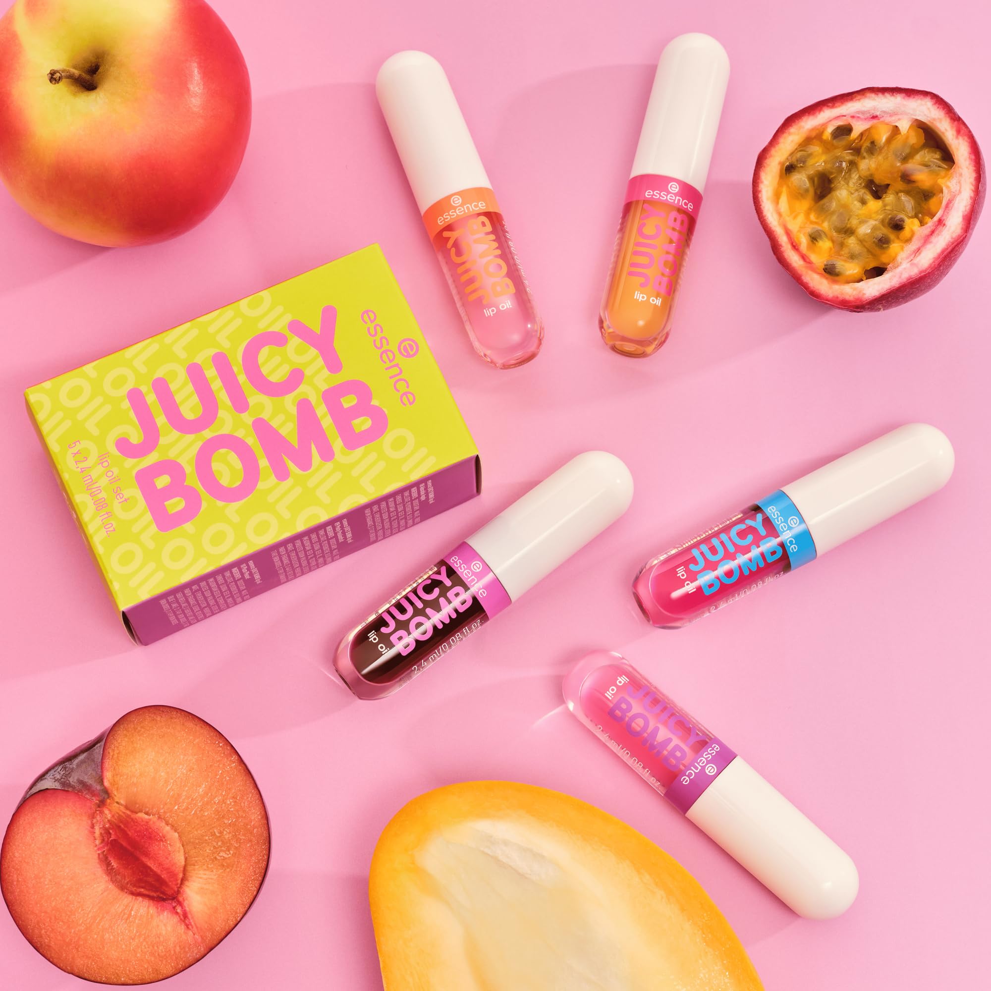 essence JUICY BOMB Set olio labbra, con oli, lucida (2.4ml)