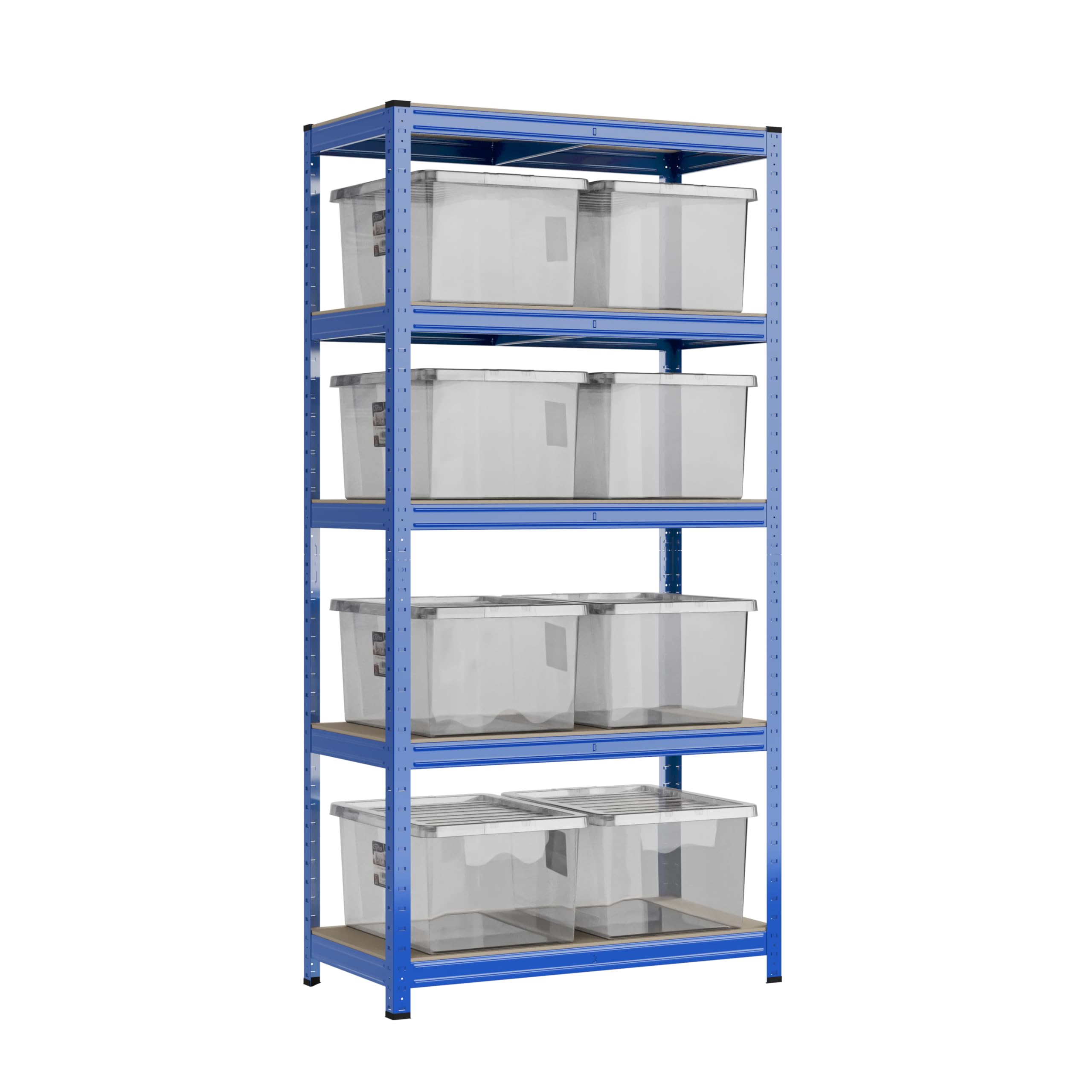 Racking Solutions Heavy Duty Garage Shelving Unit 200KG Per Shelf With Wham Bam Storage Boxes 1000KG Weight Capacity (1800mm H x 900mm W x 600mm D)
