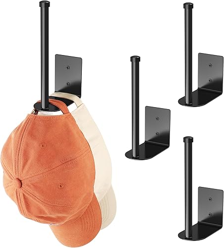 Miniatura 10 de Paquete de 4 estantes para gorras de béisbol, organizador de sombreros de acero inoxidable para gorra de béisbol, organizador de almacenamiento de