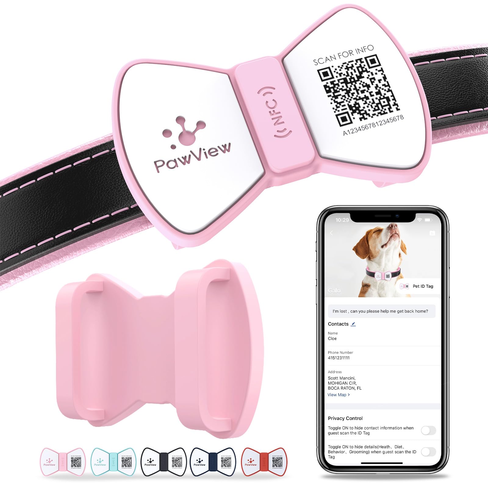 PawView Personalisierte Silikon Hundemarke Qr code & NFC wasserdichte, geräuschlose Für kleine, mittelgroße und große Hunderassen mit Online-Profil,Gegen Verlust,Finder Scannt ohne App DE