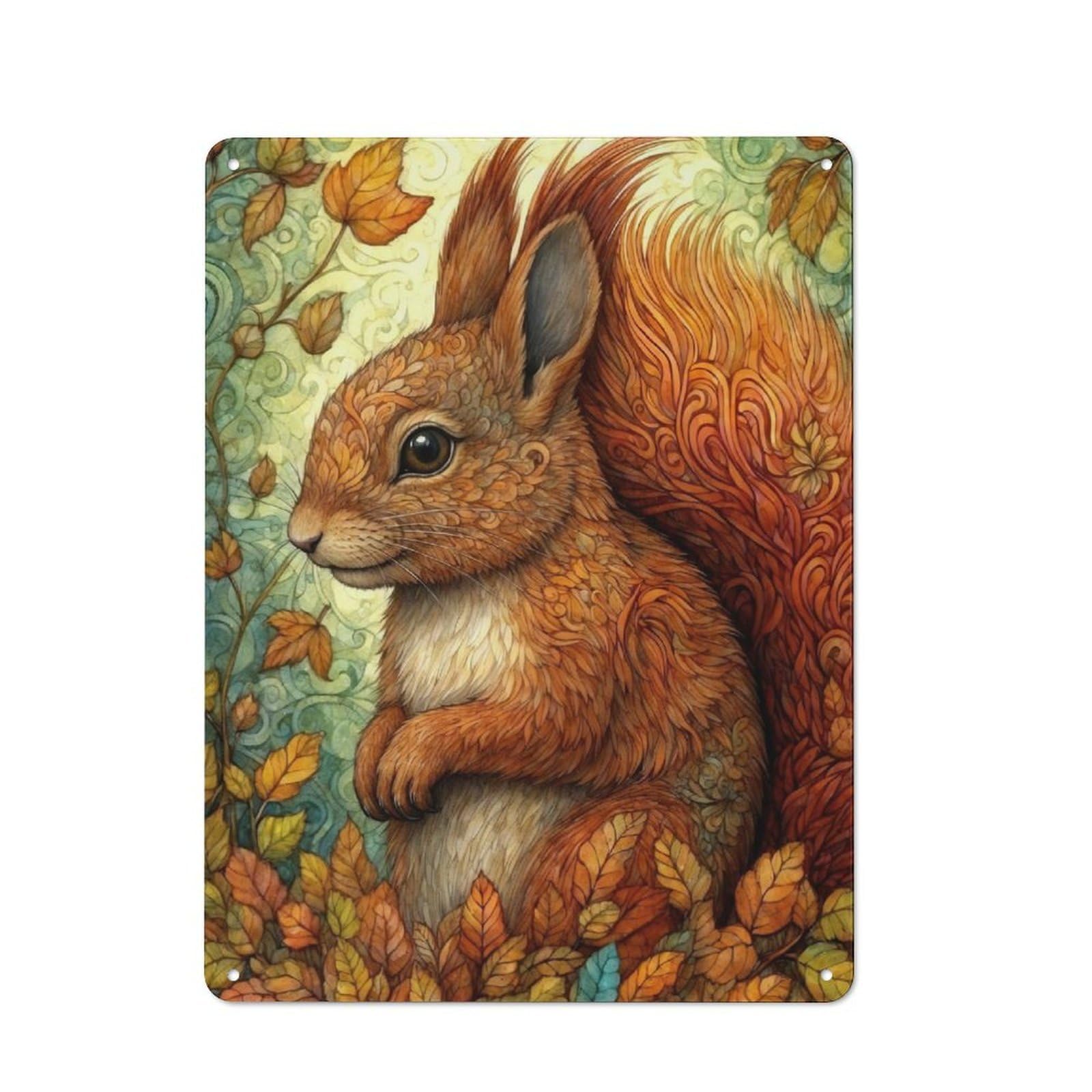 Junmoney Squirrel In Fantasy Forest Retro Metal Plaque 40X30cm For Lounge Or Reading Corner, Winter Wall Decor For Reading Corner Decorators