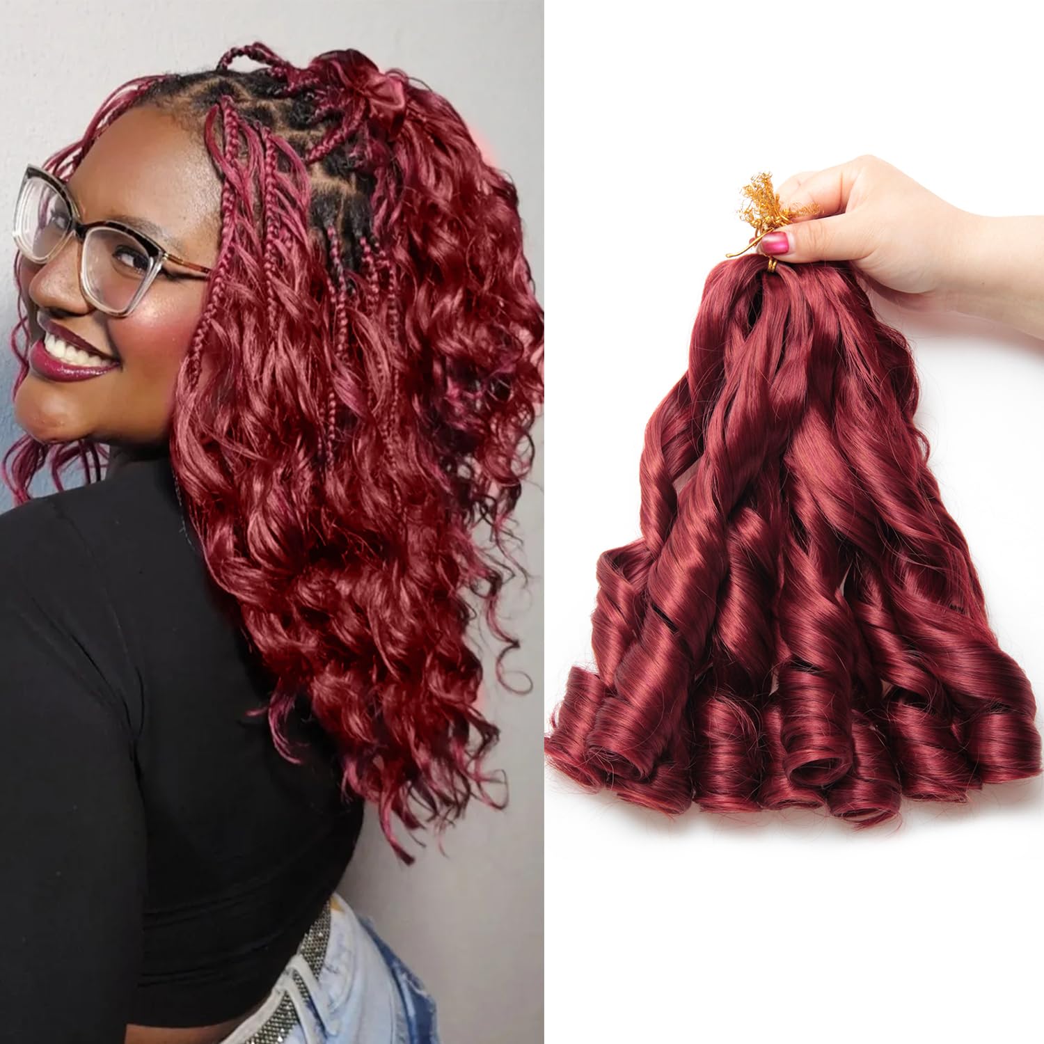 French Curl Braiding Hair 12Inch 8Packs French Curl Crochet Braids Short Curly Crochet Hair Skin-friendly Bouncy Synthetic knotless Braiding Extensions (M350/BUG, 12inch)