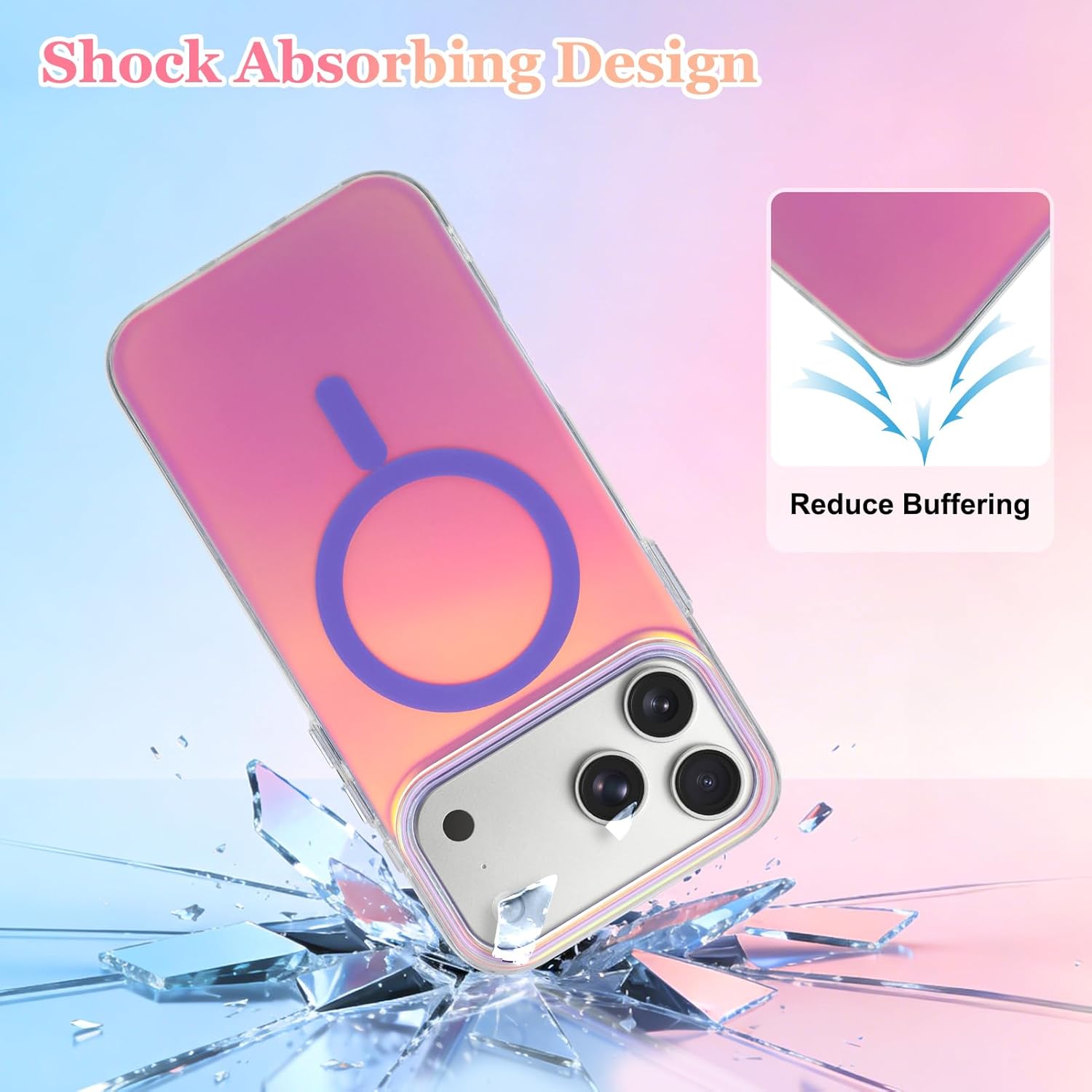 Fiyart Designed for iPhone 17 Pro Max Case - Iridescent Magnetic Cute Phone Cover Compatible with Magsafe - Unique Holographic Aesthetic Shockproof for Women Men-6.9" Purple