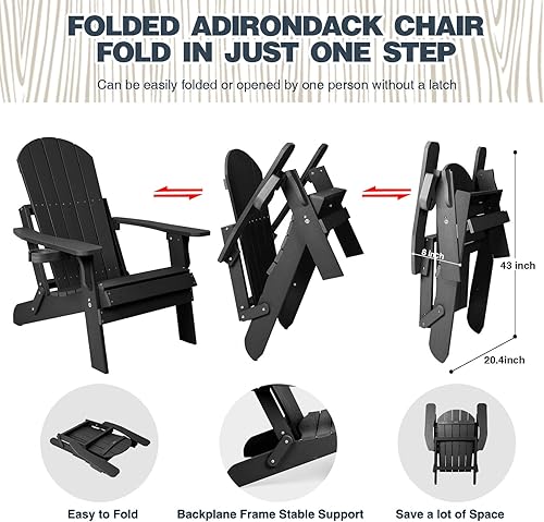 Miniatura 3 de Juego de 4 sillas plegables Adirondack de plástico resistentes a todo tipo de clima, con soporte para tazas, se pliegan o despliegan fácilmente en 1