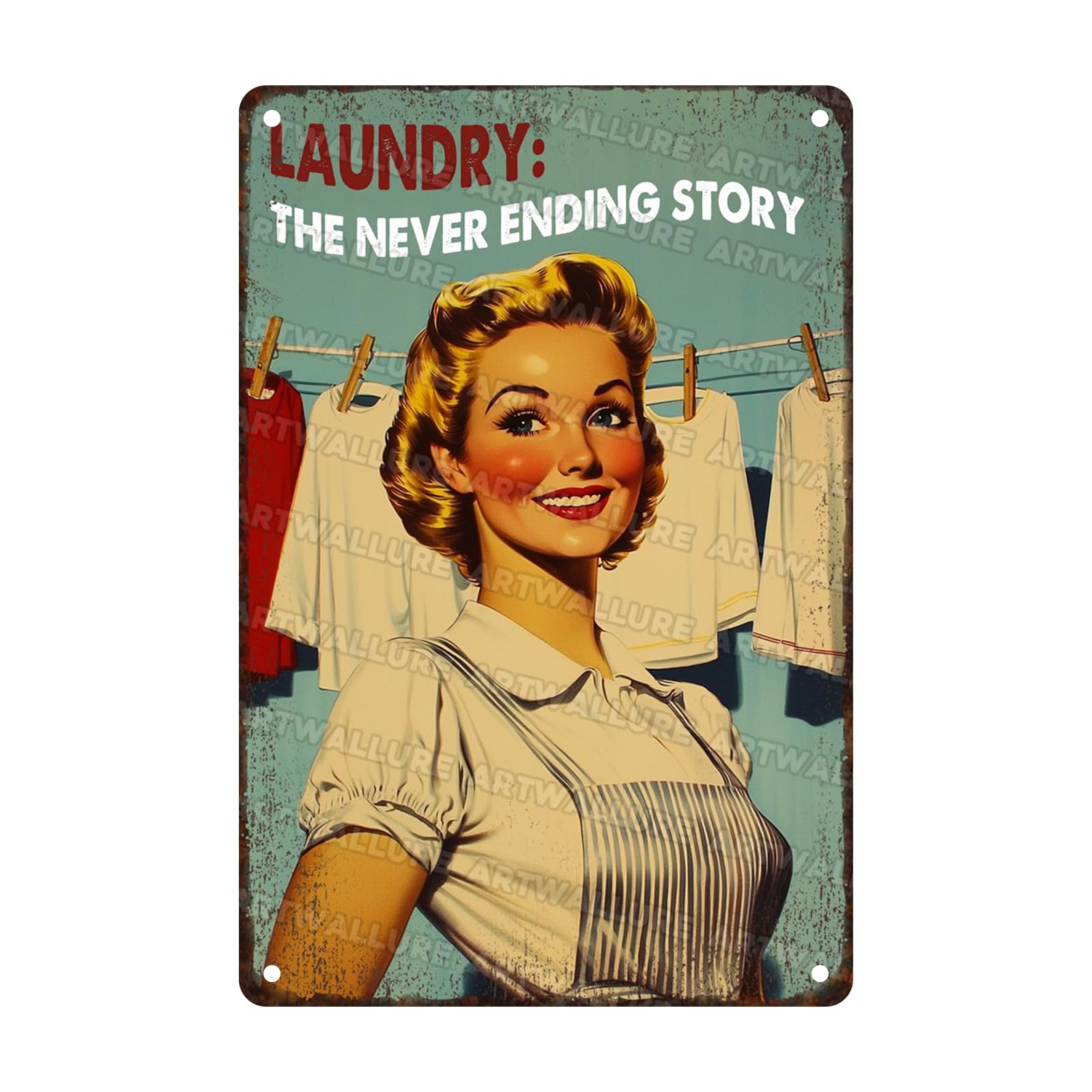 Anceky Retro Metal Tin Sign Laundry The Never Ending Story Metal Sign Retro Wall Decor For Farmhouse Bar Cafe Kitchen Backyard Window 12×8 Inch