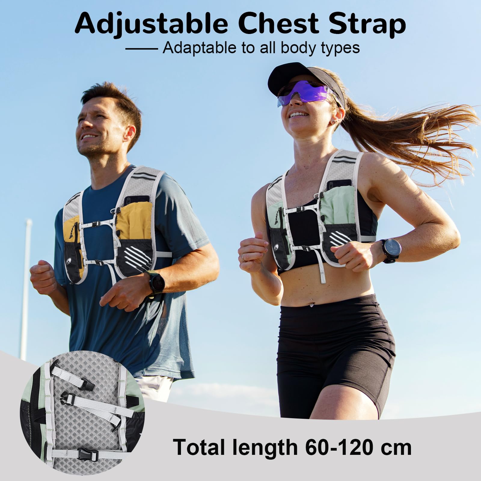 Sac Hydratation avec 2L Poche a Eau, Réfléchissant Gilet Hydratation Running Femme Homme, Léger Gilet Trail, Sac Running Hydratation pour Marathon Vélo Moto Course