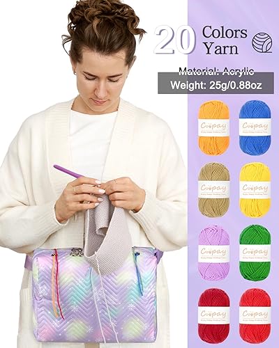 Miniatura 10 de Coopay Juego de hilo de 8 colores y 54 piezas de ganchillo con estuche, juego de ganchos de 0.6 a 0.236 in, libro de ganchillo y accesorios, kit de