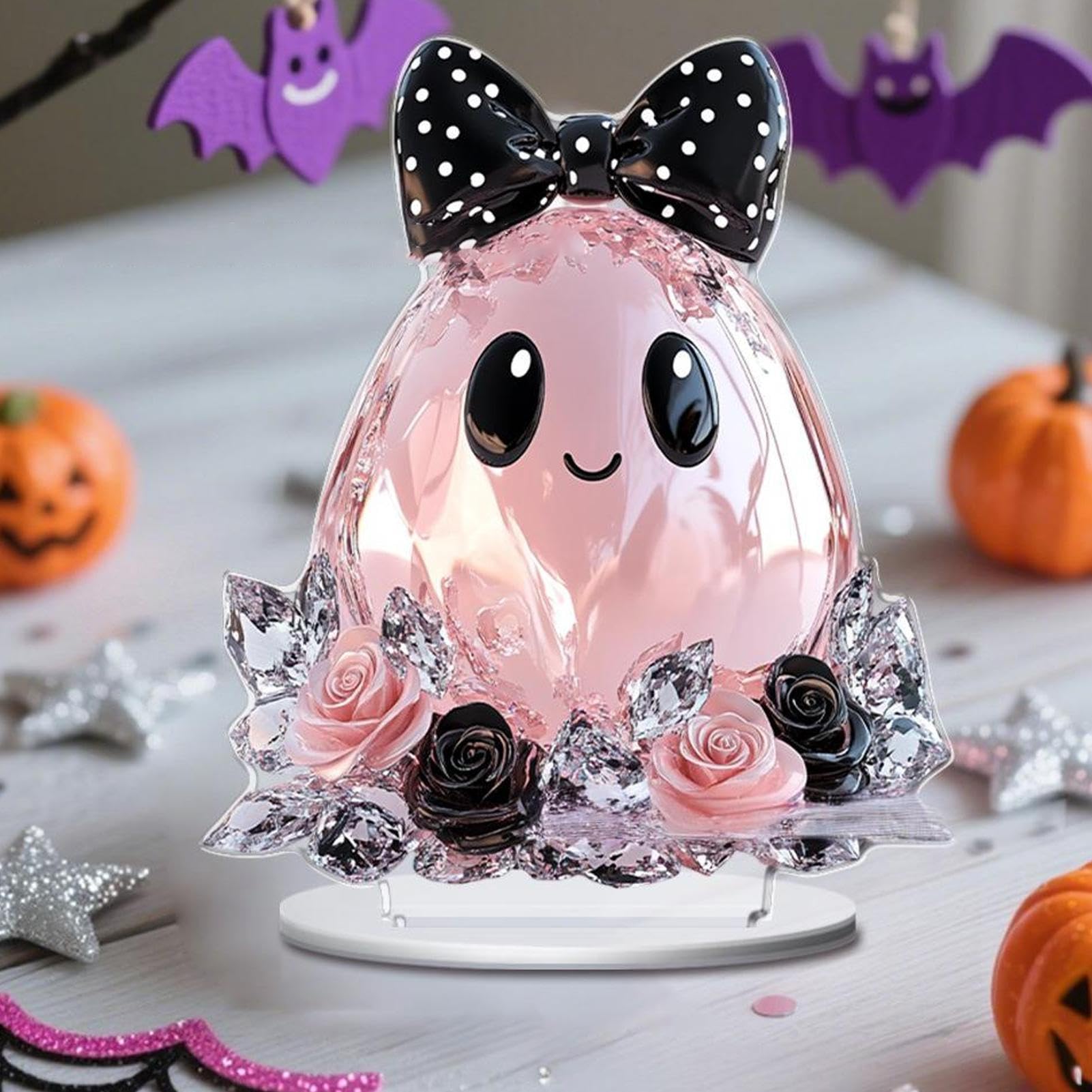 Halloween Dekoracja Stołowa 4 Sztuki 2D Akrylowych Ozdób Duch I Dynia Do | Ozdoba Na Imprezę Dla Przyjęć Weselnych, Domu, Biurka, Sypialni, Imprez Halloween jako