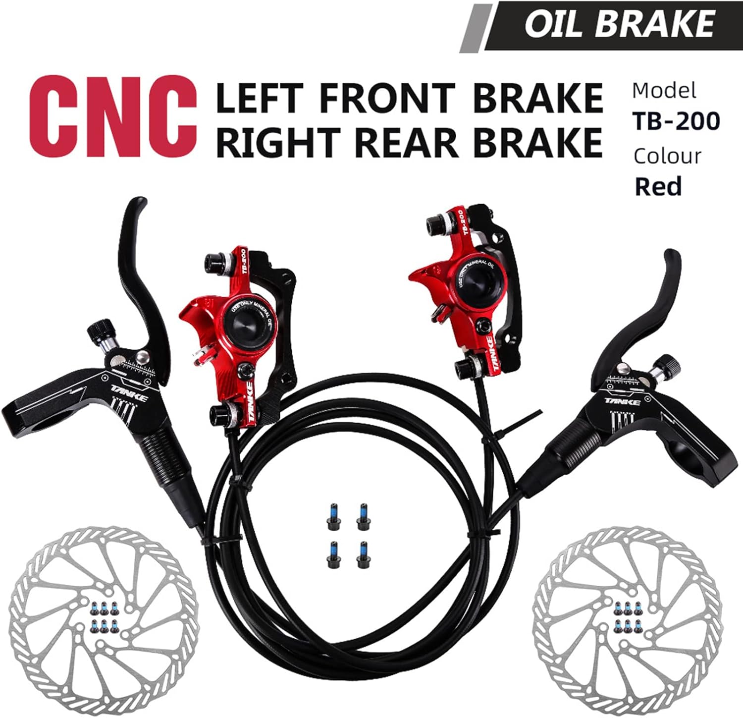 Bicycle Hydraulic Disc Brake Front Rear Caliper Set for MTB Mountain Bike Left and Right Brake Levers Kit with 160mm Disc Rotor