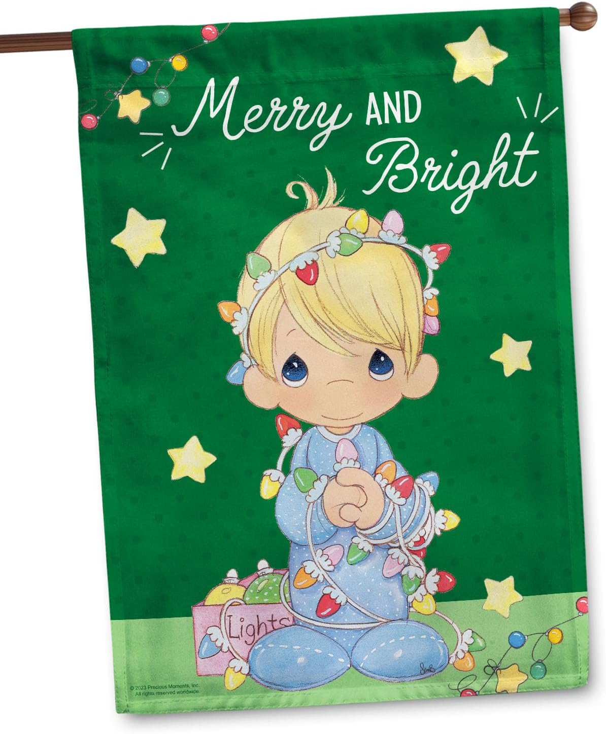 Flagology, Precious Moments Merry and Bright Christmas House Flag 28" x 40", Outdoor Flag, Exclusive Premium Fabric, Officially Licensed, Holiday Outdoor Décor