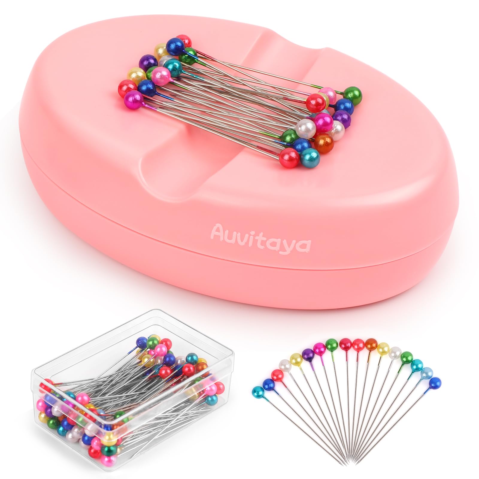 Auvitaya Magnetic Pin Cushion with 100 Pcs Ball Head Sewing Straight Pins