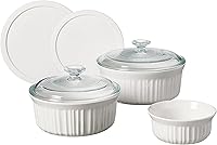 CorningWare French White 7-Piece Ceramic Bakeware Set with Lids | Chip-Resistant Stoneware, Oven-to-Table, Microwave & Dishwasher Safe