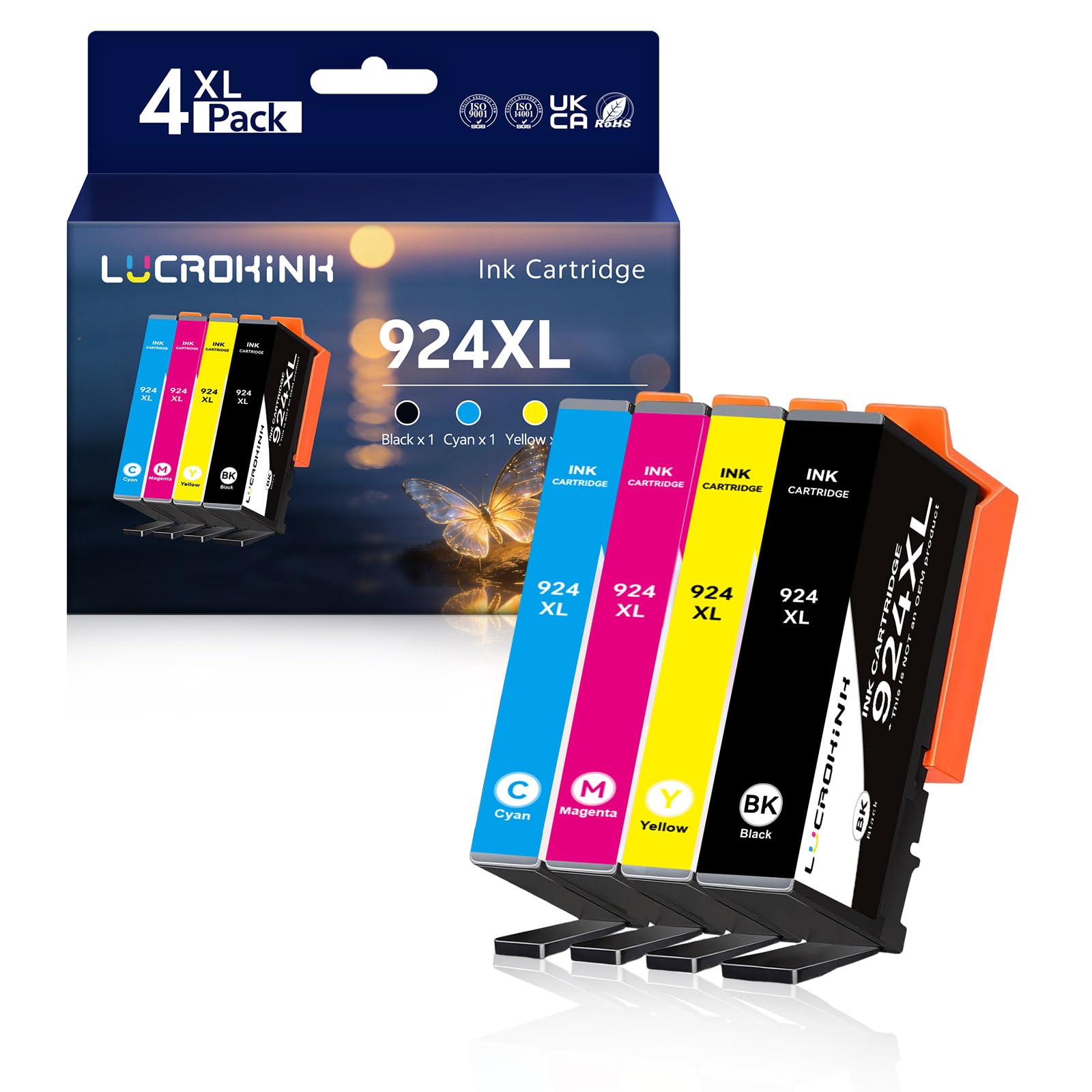 Lot de 4 cartouches d'encre 924XL 924e compatibles avec HP 924xl 924 6C3Z1NE