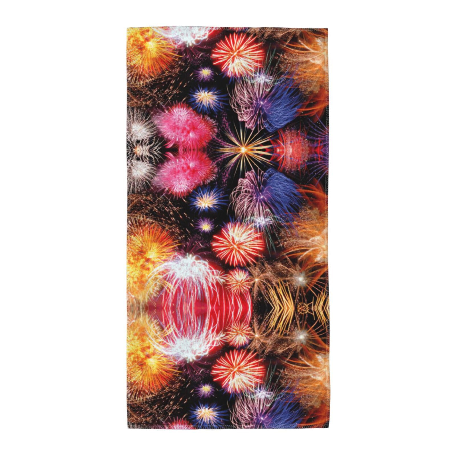 SDEGTHO Beautiful Fireworks Soft Absorbent Long Towel For Gym Sports Picnic Leisure Use