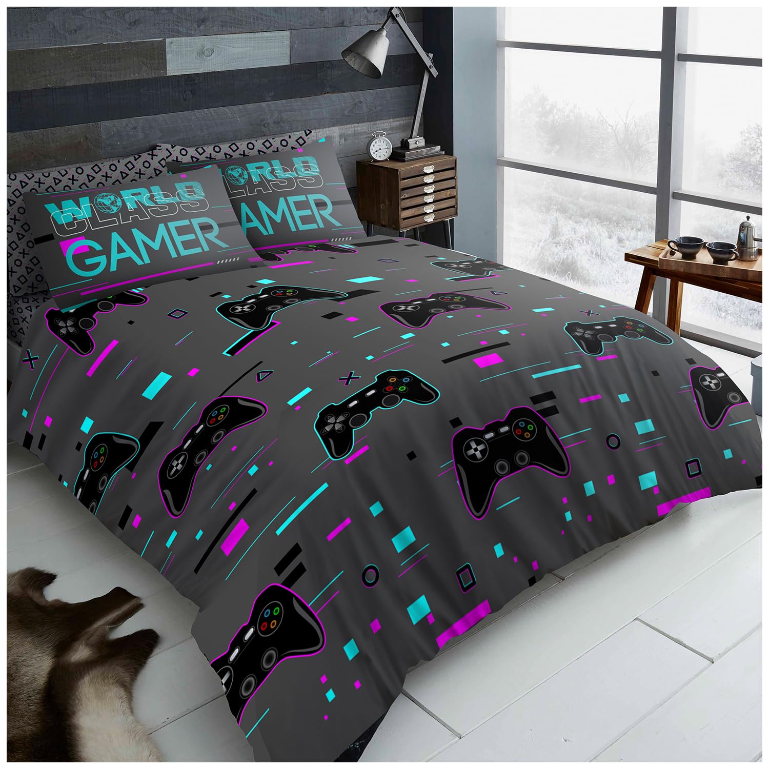 GC GAVENO CAVAILIA Printed Xbox Gamer Duvet Cover Quilt Set Single Charcoal — image 1