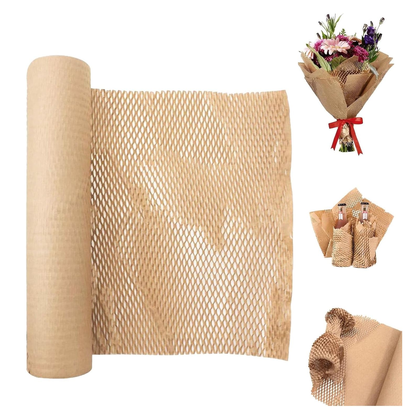 30cm x 30m Bubble Wrap Alternative, Reusable Honeycomb Packing Paper Roll, Kraft Perforated Wrapping Packaging, Brown Cushioning Parcel Material for Shipping, Moving House, Breakables & Gift Pack