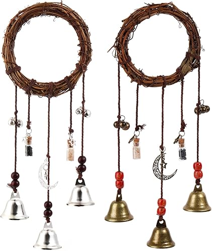 Miniatura 12 de 2 Piezas Campanas de Bruja para Pomo de Puerta para Protección Campanas Colgantes Campanillas de Viento Campanas Decorativas Hechas a Mano para