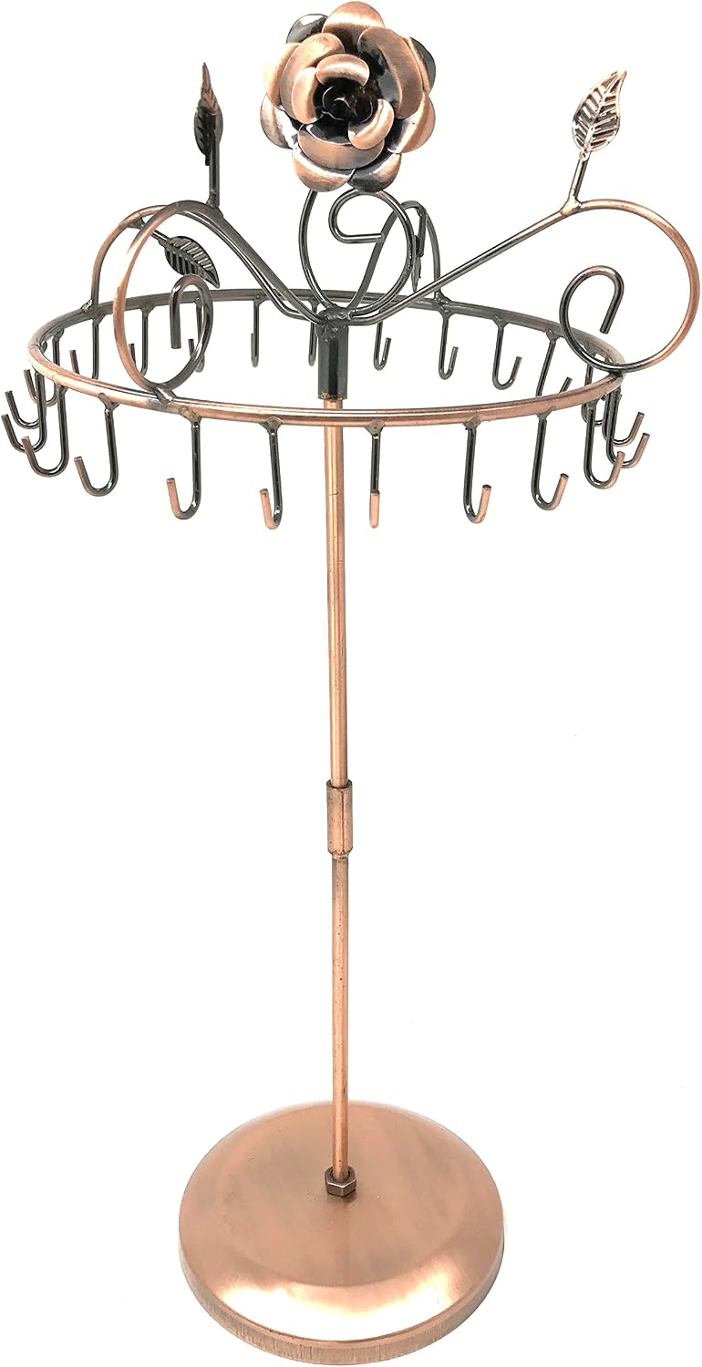 Rose on Top 17" H Copper Color Necklace Holder ~ Necklace Tree ~ Necklace Organizer~Necklace Stand Jewelry Display