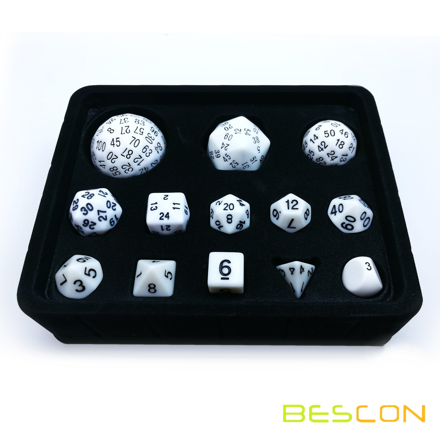 Bescon Complete Polyhedral Dice Set 13pcs D3-D100, 100 Sides Dice Set Opaque White - Image 3