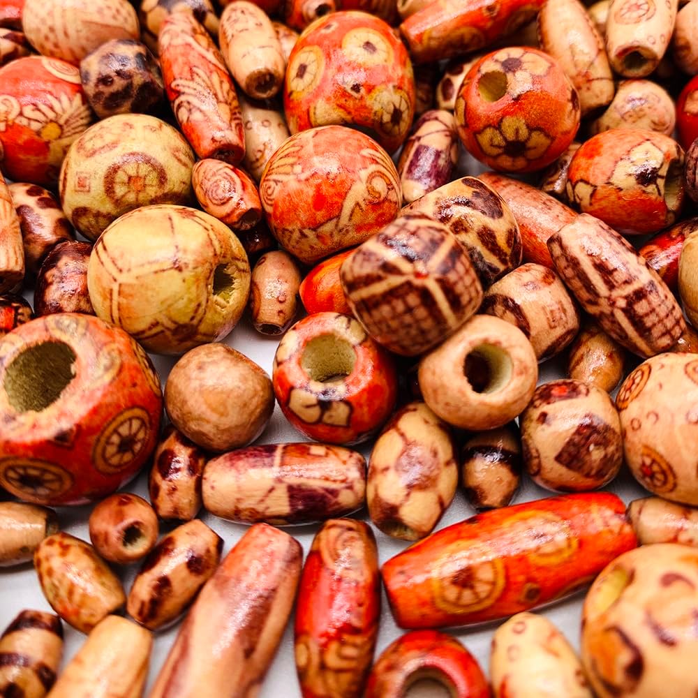 700Pcs European Loose Beads Painted Assorted African Beads Macrame Supplies Craft Jewelry Wood Beads for Jewelry Making DIY Bracelet Necklace Hair Crafts - Image 4