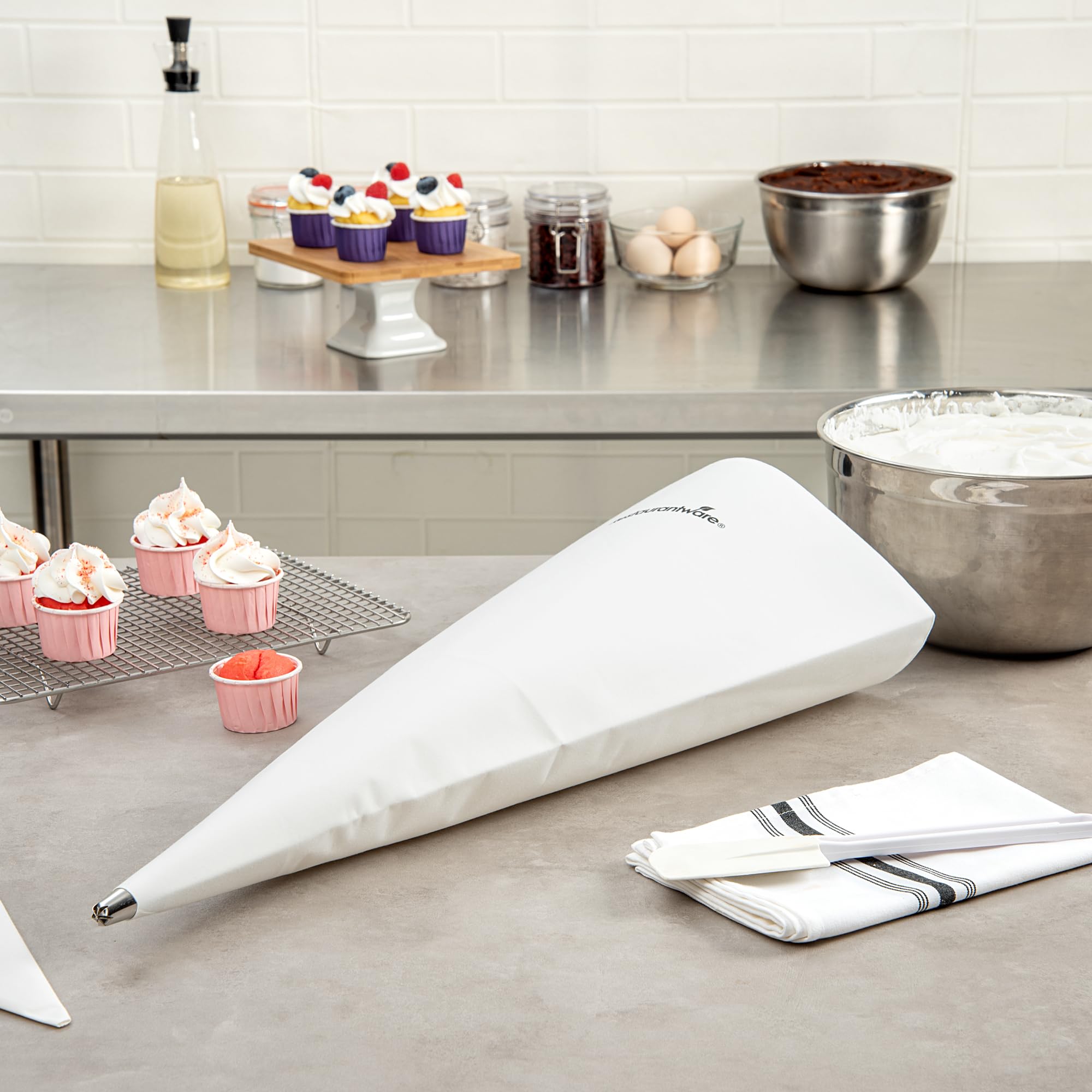 Restaurantware Spritzbeutel 144 Stück 60 cm Segeltuch Kuchen Dekorieren Beutel für Zuckerguss Gebäck Dekorateur Verstärkter Griff Fettdicht Weiß