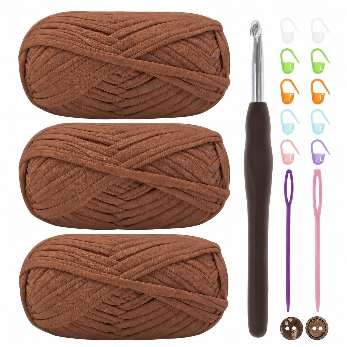 T Shirt Yarn for Crocheting Crochet Yarn 3x100g Chunky Yarn for Crochet Thick Crochet Fabric Yarn with 6mm Crochet Hook, Knitting T-Shirt Yarn for Crochet Bag,Blanket, Basket,DIY Projects