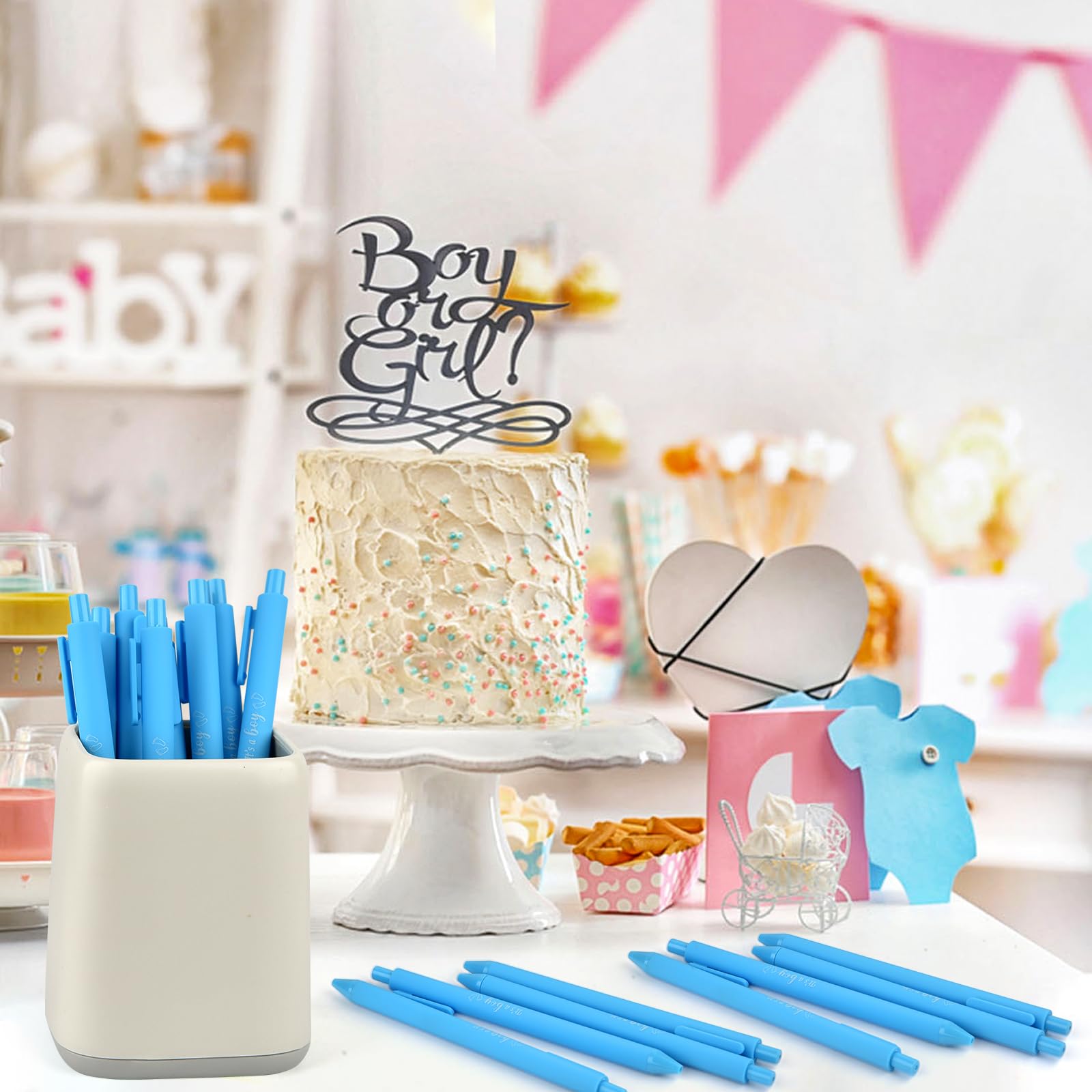 60 bolígrafos azules para baby shower, bolígrafos retráctiles con tinta negra para fiestas de niños, baby shower, invitados, profesores, estudiantes, oficina, escuela, escritura, diario, suministros