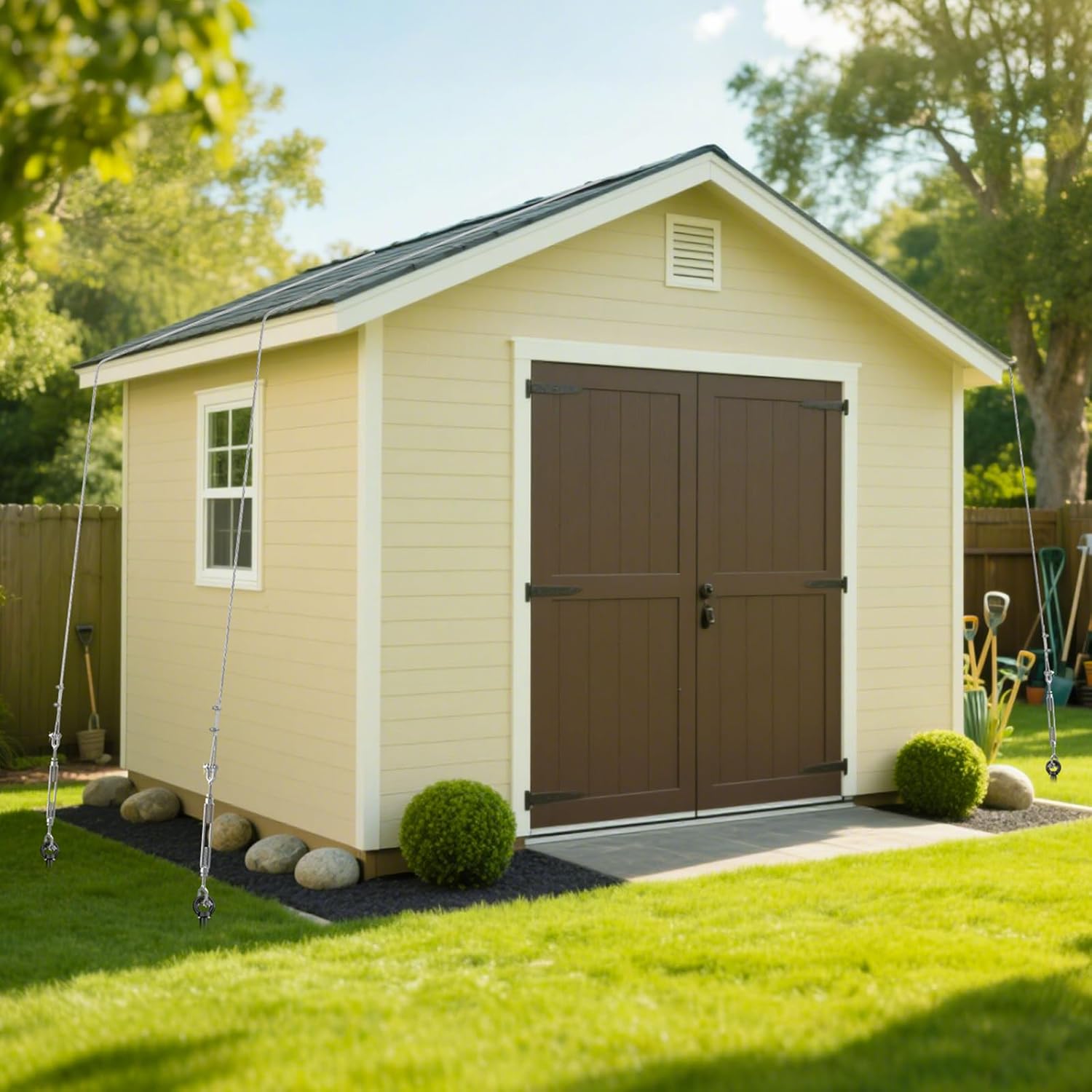 30" Ground Anchors Shed Anchors Kit with 3/16" 75FT Galvanized Cable & M6 304 Stainless Steel Turnbuckles, Heavy Duty Earth Anchors for Sheds Trees Trampoline Greenhouse Swing Set Tent, 4Pack Black