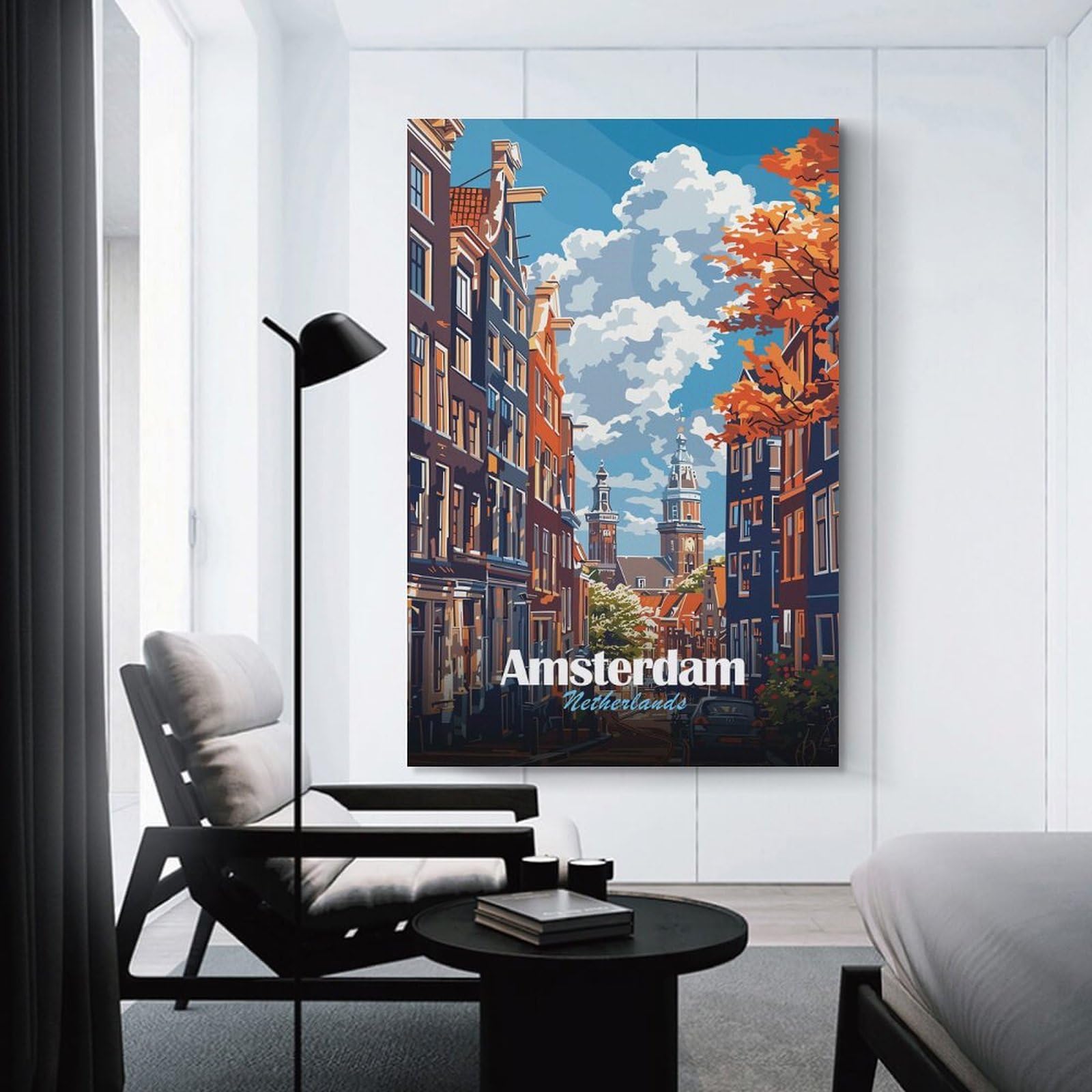 Junmoney Hanging Wall Art Amsterdam Netherlands Cityscape Art, 16x24inch(40x60cm), for Wall Displays, Bedrooms Or Room Updates, Wall Decor Suited to Curated Displays