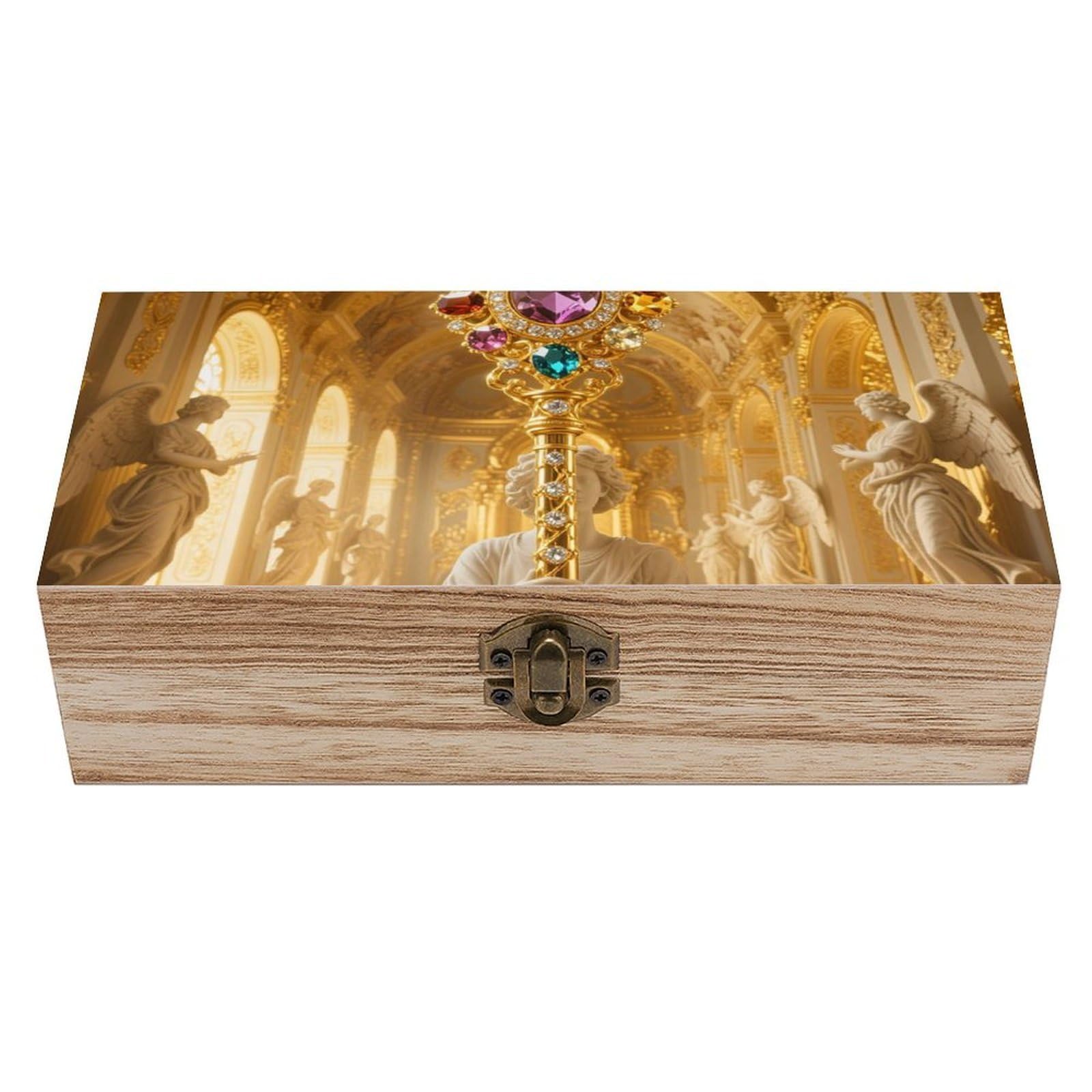 Angel & Gem Scepter Wooden Keepsake Box Storage Boxes with Hinged Lid