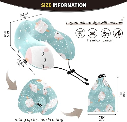 Miniatura 2 de Marshmallow - Almohadas de viaje portátiles con patrón de cara, almohada en forma de U para avión, almohada de viaje para niños