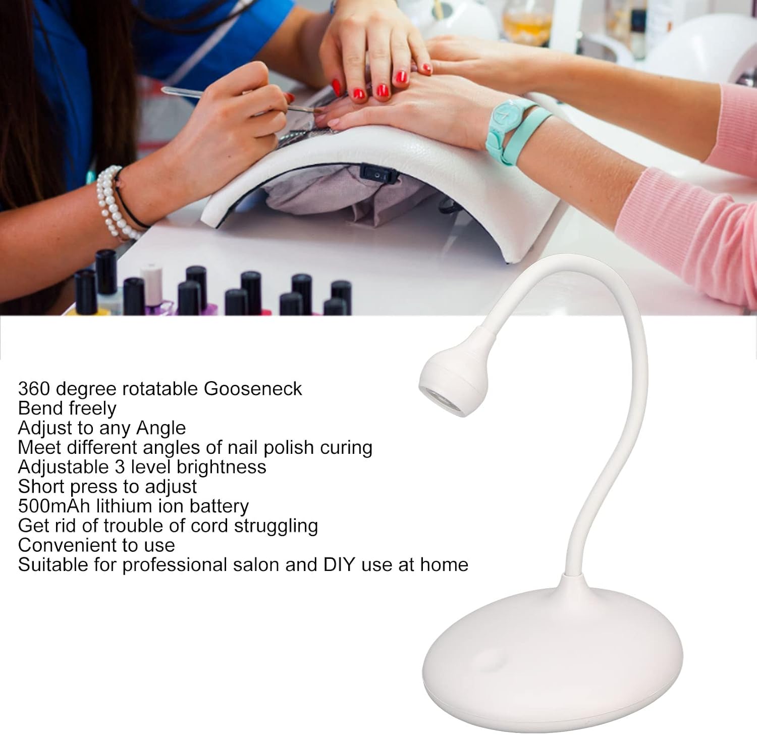 Dpofirs Lamp for Gel X Nails, LED Curing Lamp with 360 Degree Rotatable Flexible 3 Level Brightness LED Nail Lamp