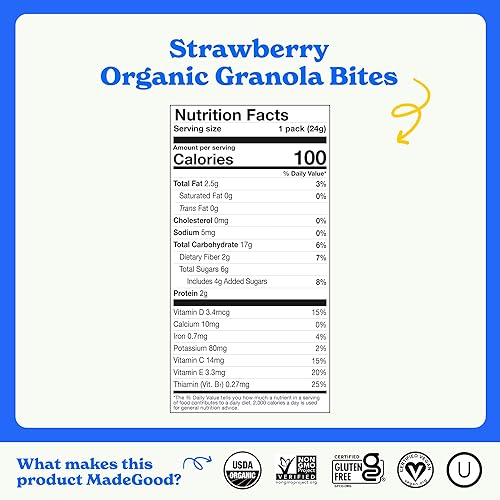Miniatura 2 de MadeGood - Bocaditos de granola de fresa, 28 unidades, sin gluten y aperitivos orgánicos