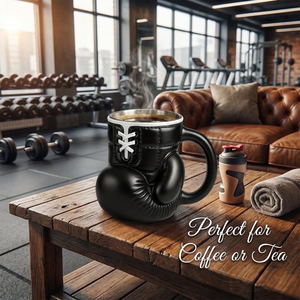 Taza De Café Original En Forma De Guante De Boxeo 200 ML, Divertida Y Resistente, Regalo Para Hombres, Aficionados Al Boxeo Y Deporte (Negro)