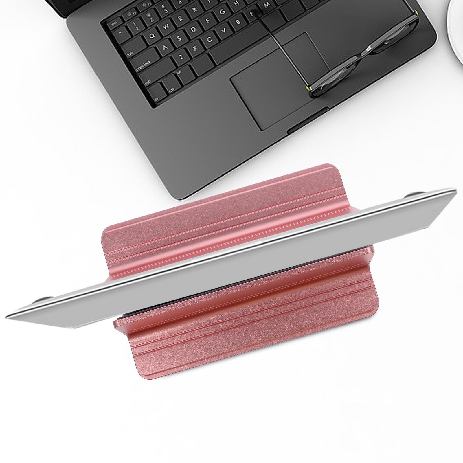 CALLARON Supporto Verticale per Laptop in Alluminio, Base per Tablet Multifunzionale Rosa, Porta Laptop da Scrivania per Casa e Ufficio