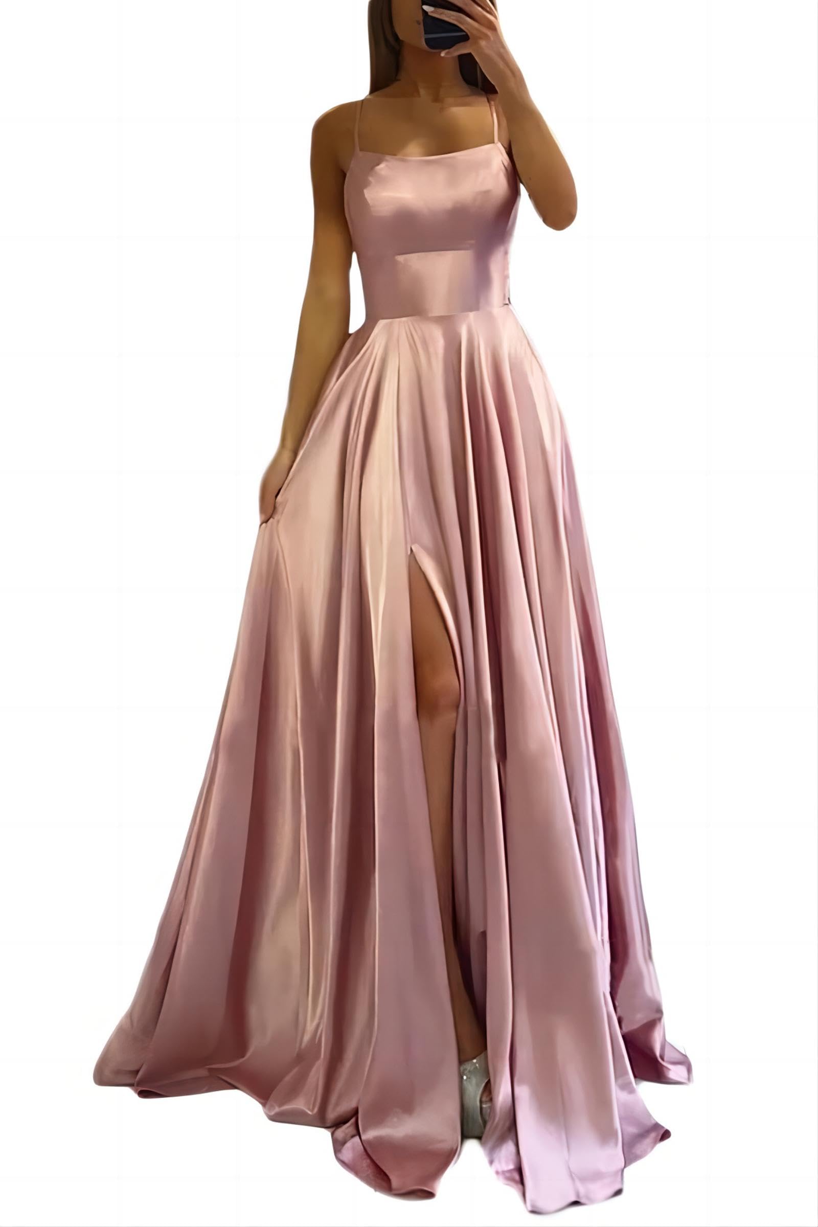 xxxiticat Damen Elegant Lange Ballkleider Satin A-Linie Hochzeitskleid Abendkleider Sexy Neckholder Spaghetti Brautkleid Kleider Lang Prinzessin Brautjungfer Kleid