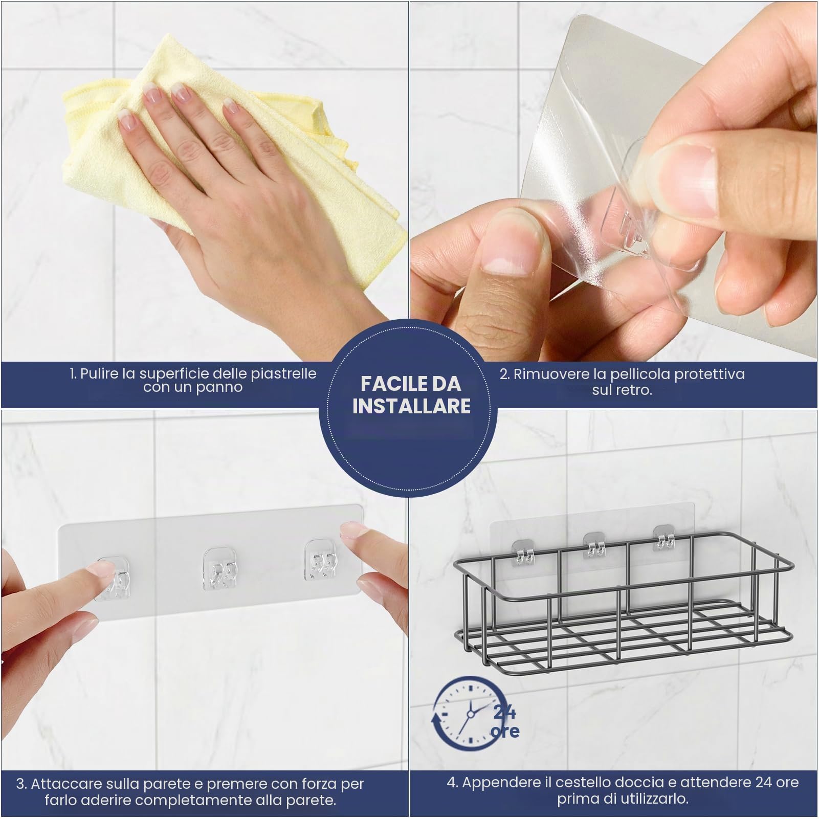 Ganci Adesivi per Mensola da Doccia, 5 Pezzi Sostituzione Dell'adesivo per il Contenitore per Doccia, Shower Caddy Adhesive Replacement (Adatto per appendere linee)