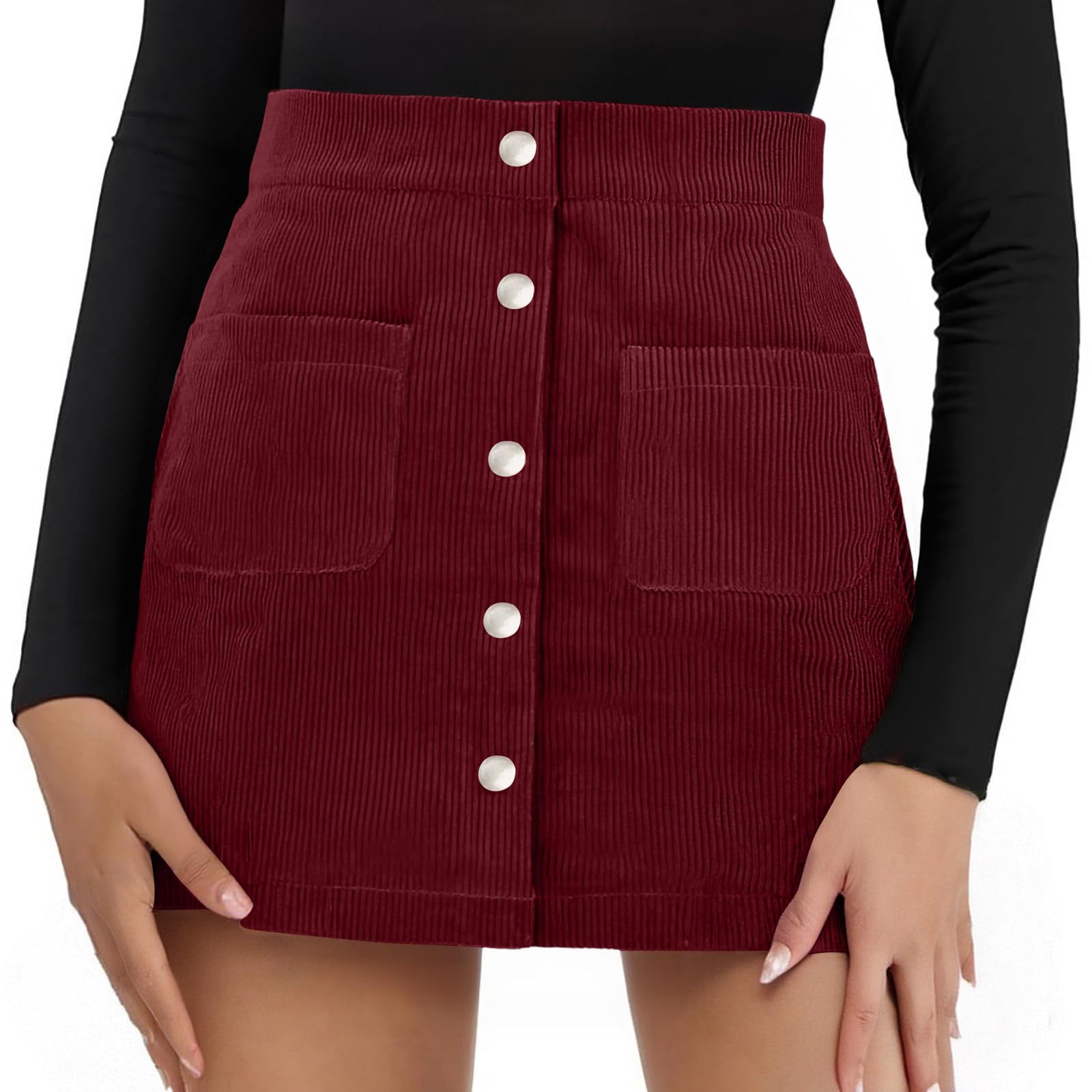 Corduroy Skirt Women Button Down Mini Short Skirt Casual High Waist A Line Cute Vintage Wrap Skirts with