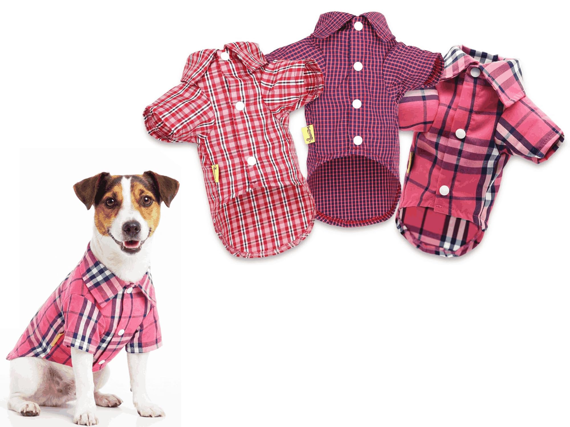 DroolingDog 3 Pack Plaid Dog Tee Shirt Puppy Button Up Shirts Polo T Shirts Small Dogs Clothes Breathable Summer T-Shirt, Medium