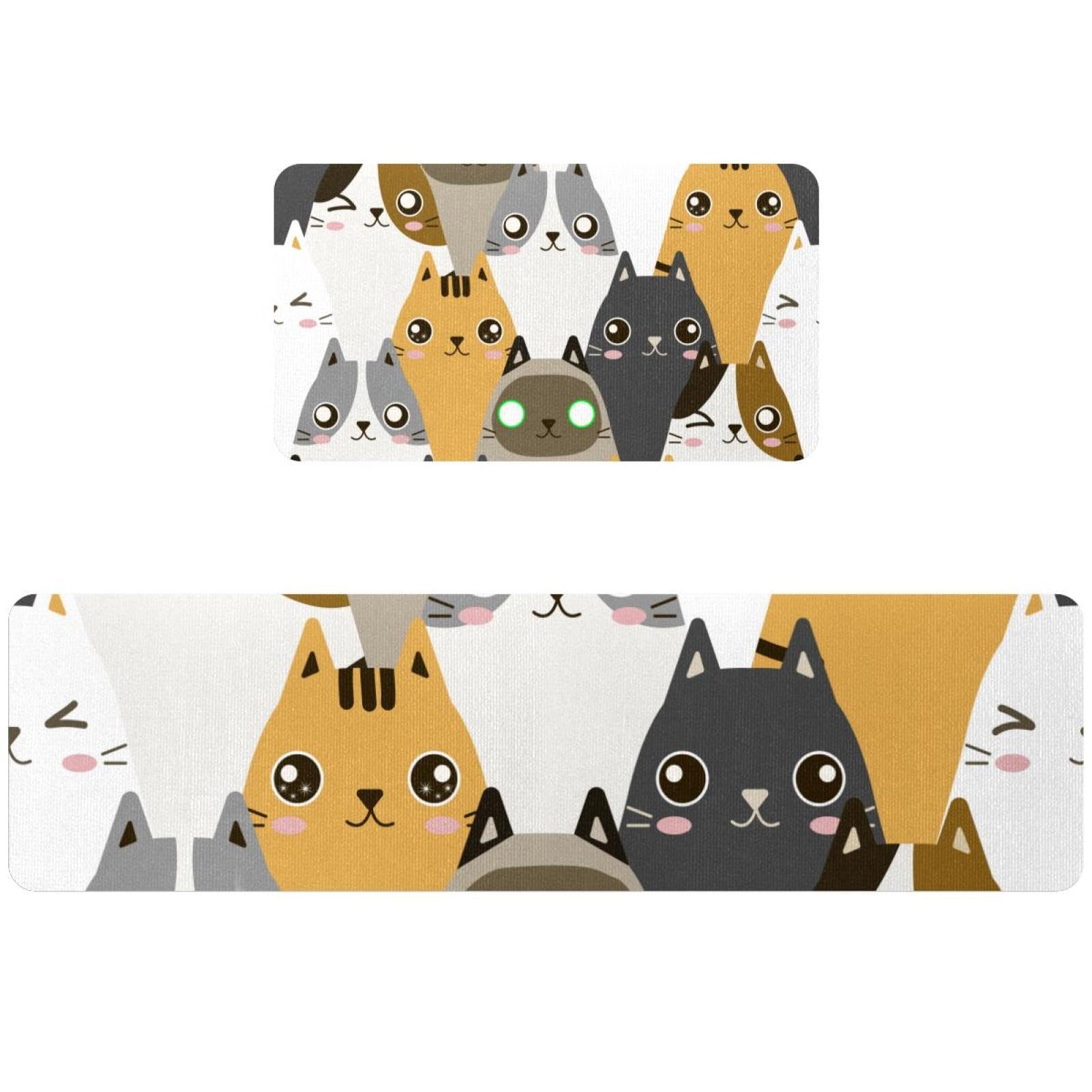 Alfombrillas de cocina con gatos: pack de 2 alfombras antideslizantes y lavables