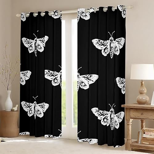 Miniatura 2 de Cortinas decorativas de calavera para dormitorio, niños, polilla de la muerte 30% a 50% cortinas opacas para adolescentes, cortinas bohemias