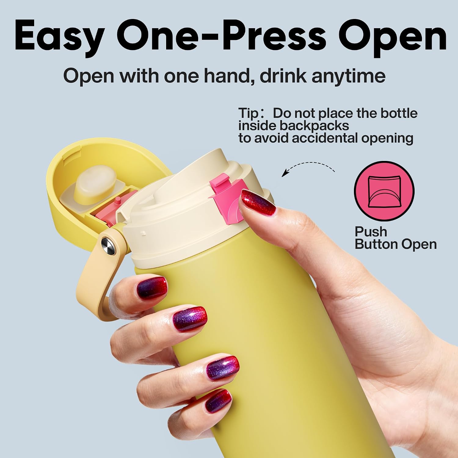 Insulated Water Bottle with Straw - Encool Stainless Steel Water Bottle with Push Button Lid, Leak-Proof & BPA-Free, Keeps Cold for 24 Hours for Sports, Travel, Gym (24 oz, Ginger)